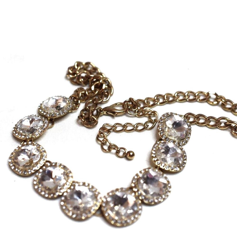 Bewitching Flashy Beveled Inset Crystals Gold Tone 18" Boho Grunge Necklace